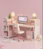 Cute Pink L-Shaped Study Desk with Bookshelves – Girls’ Computer Desk and Storage Set