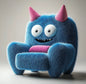 Blue Monster Fuzzy Kids Armchair – Fun Plush Nursery Chair with Horns