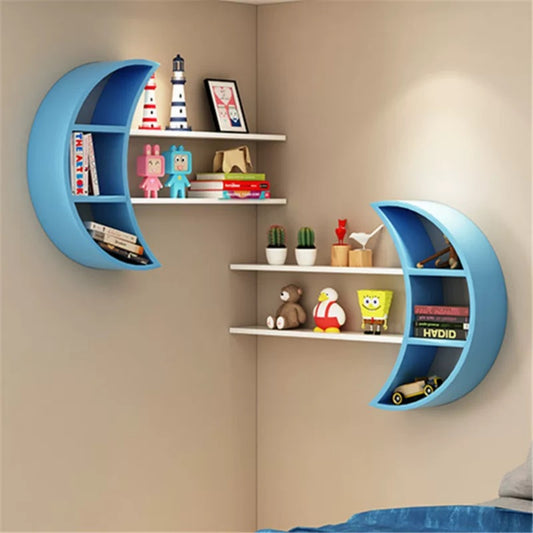 Blue Moon Wall Bookshelf – Modern Kids Room Corner Storage
