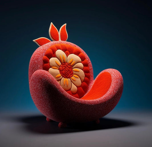 Red Pomegranate Flower Chair – Artistic Velvet Accent Armchair