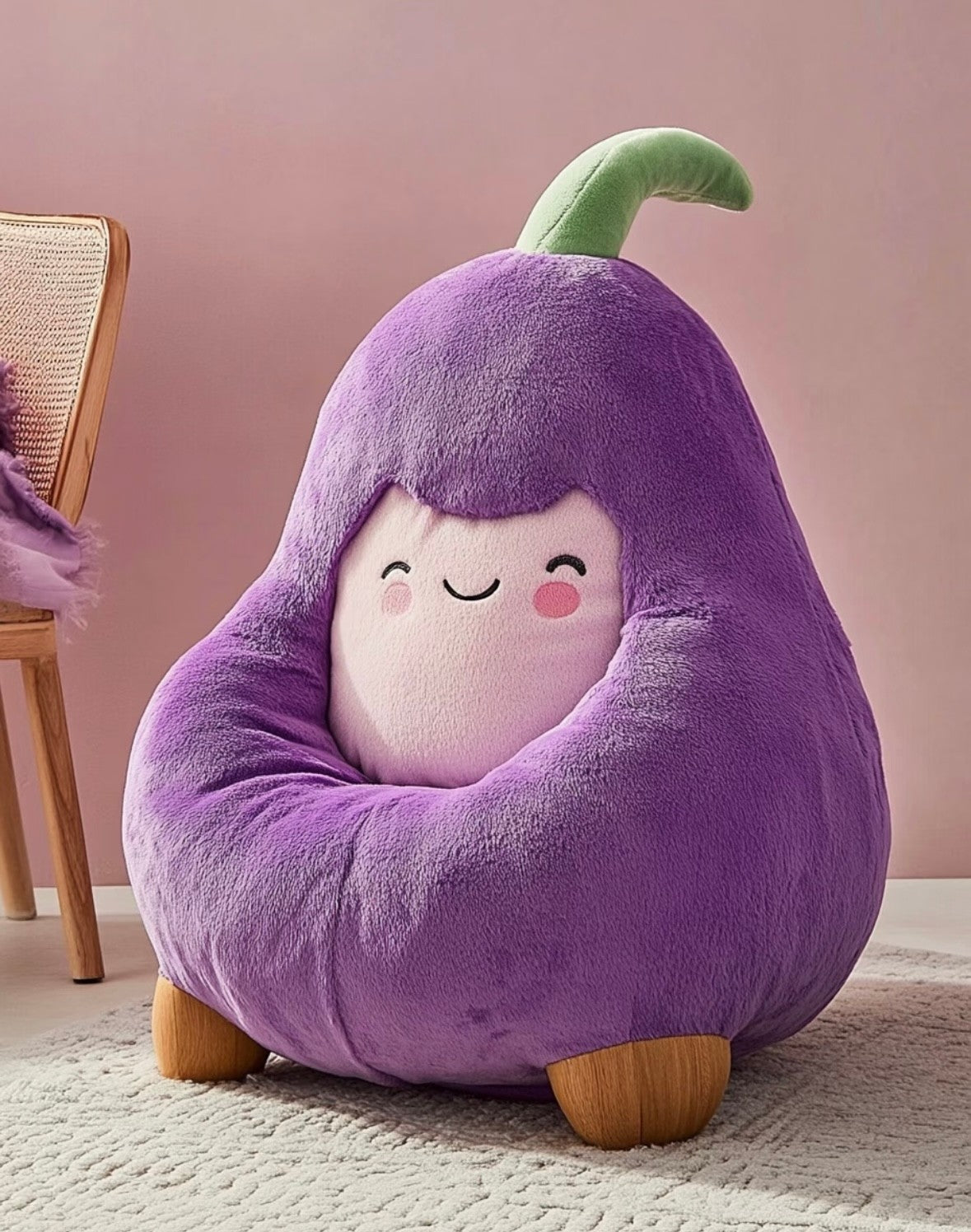 Plush Eggplant Kids Chair – Cute Purple Cartoon Seat