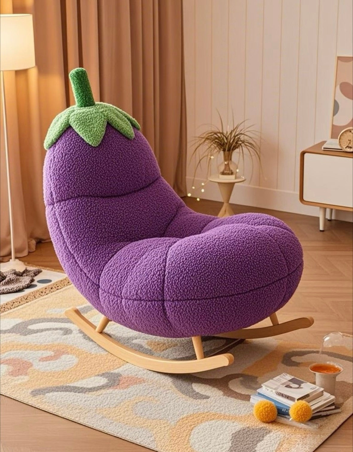 Eggplant Rocking Chair – Plush Vegetable Rocker for Kids – Boring Chair