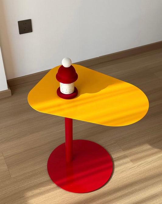 Modern Red and Yellow Triangle Side Table – Colorful Accent Table