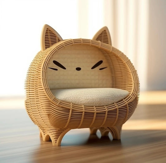 Cat Rattan Kids Chair – Cute Woven Animal Armchair