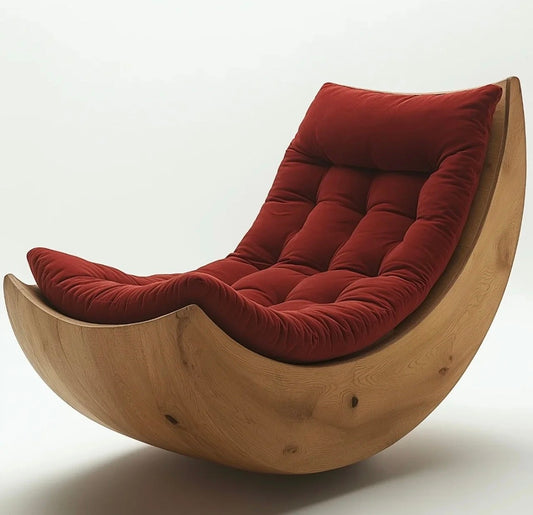 Modern Wood Rocking Lounge Chair – Red Cushion Relaxing Armchair