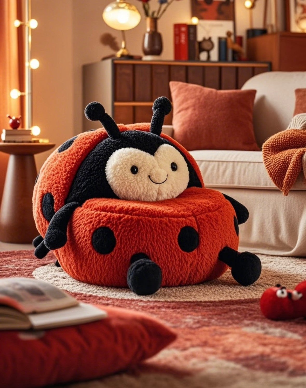 Plush Ladybug Kids Chair – Cute Cartoon Insect Armchair – Boring Chair