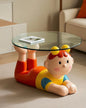 Cartoon Child Coffee Table – Glass Top Playful Kids Table