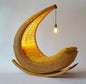 Wicker Crescent Moon Rocking Chair with Light – Cozy Lounge Chair for Reading Nook