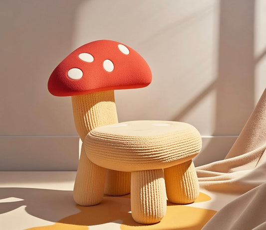 Mushroom Shaped Kids Chair – Whimsical Red and Beige Toddler Seat