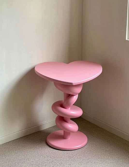 Pink Heart Table – Cute Spiral Pedestal Accent Table for Girls