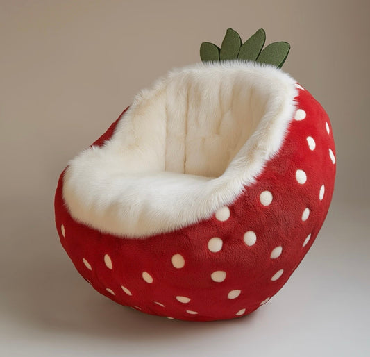Strawberry Plush Lounge Chair – Fuzzy Fruit Accent Chair for Kids