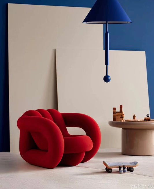 Modern Red Velvet Accent Chair – Artistic Sculptural Lounge Seating
