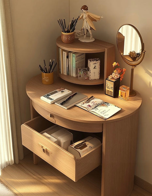 Scandinavian Wood Study Desk – Compact Corner Writing Table