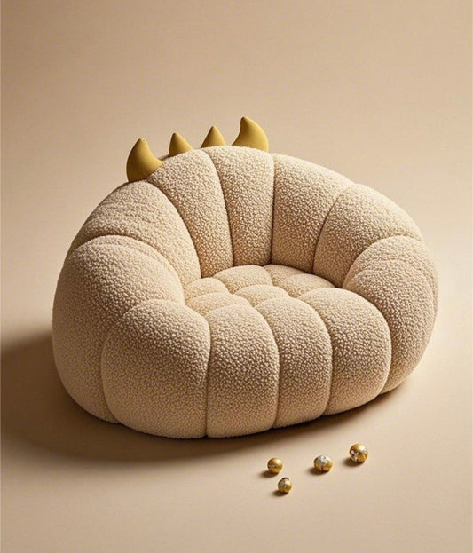 Cream Dinosaur Plush Sofa – Cozy Kids Lounge Chair with Spikes