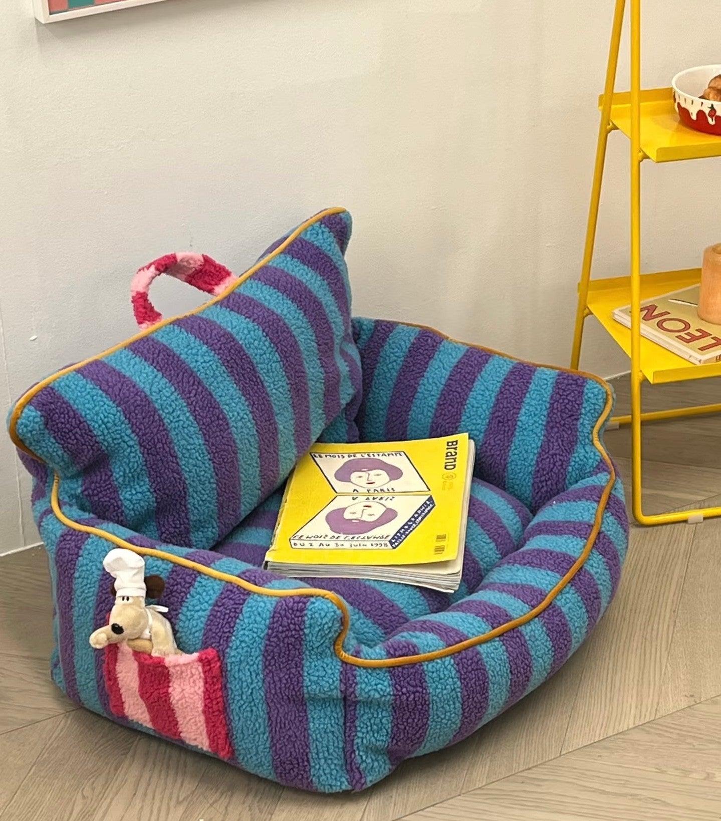 Blue Striped Plush Kids Sofa – Cozy Portable Lounge Chair