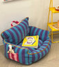 Blue Striped Plush Kids Sofa – Cozy Portable Lounge Chair
