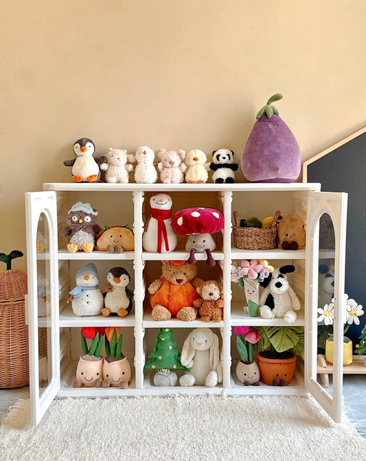 Kids Plush Toy Storage Cabinet – White Display Organizer with Doors