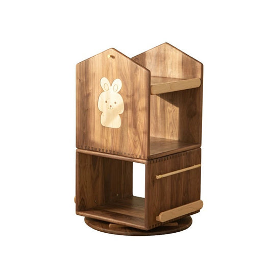 Rotating Wooden Kids Bookshelf – Bunny Animal Theme Organizer
