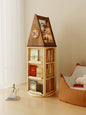 Kids Wooden Bookshelf with House Shape, Rotating Bookcase Organizer for Children