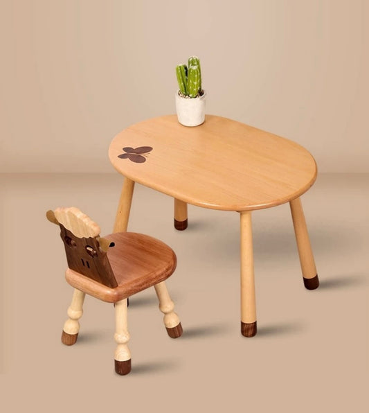 Animal Design Wooden Kids Table and Chair Set – Toddler Activity Furniture