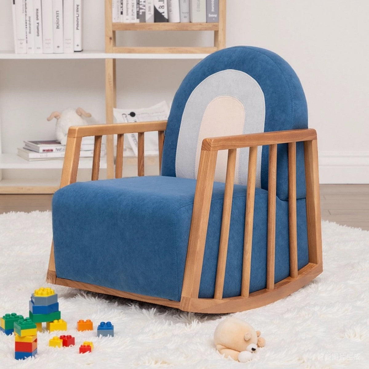 Blue Rocking Chair Child Blue Rainbow Rocking Chair – Modern Wooden Kids Rocker – Boring Chair