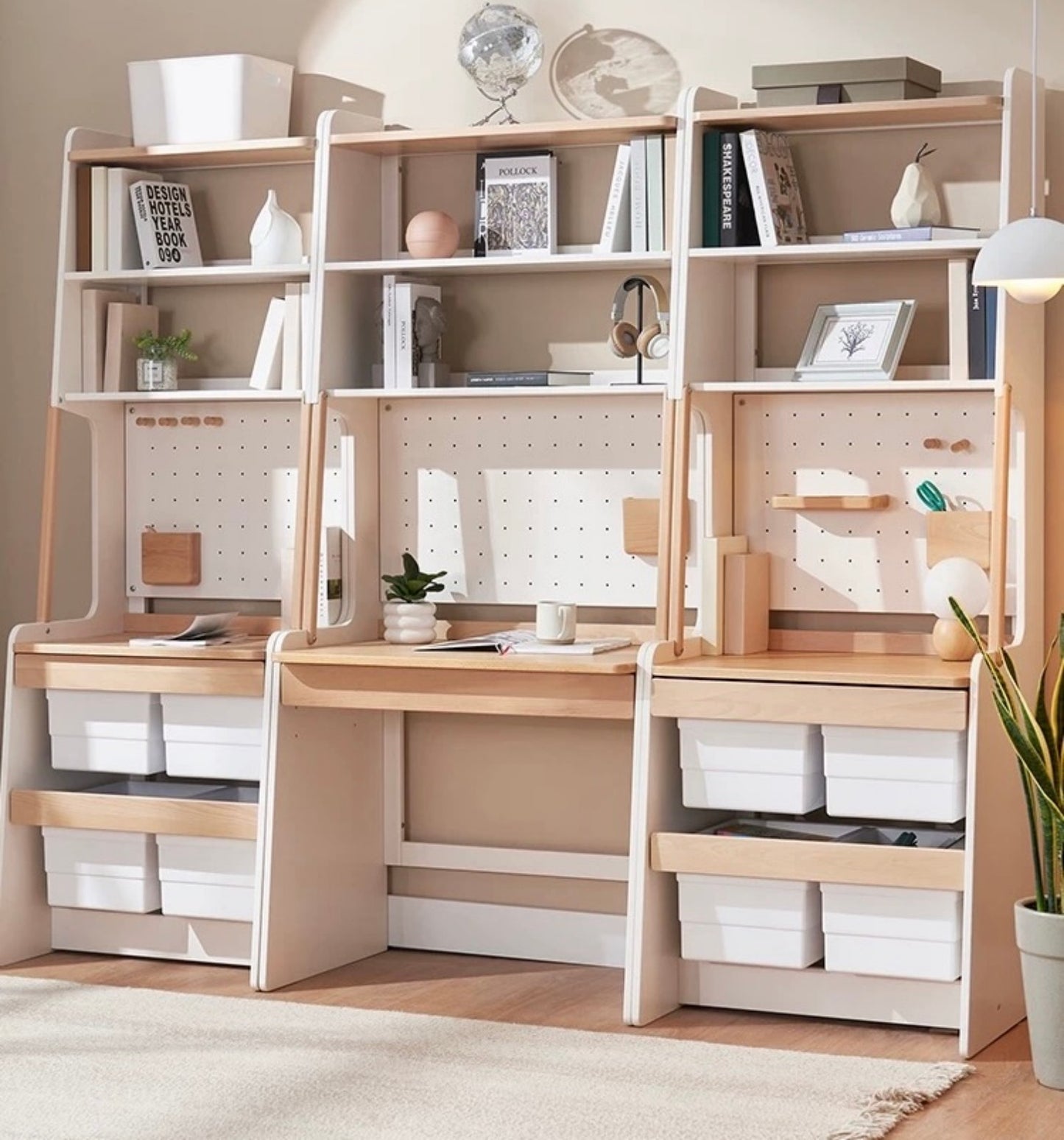Double Kids Study Desk with Storage – Scandinavian Style Workspace
