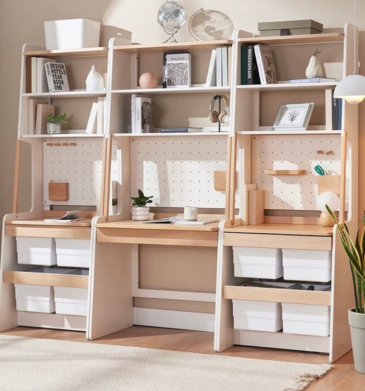 Double Kids Study Desk with Storage – Scandinavian Style Workspace