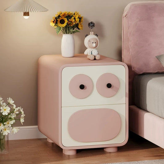 Cute Pink Bear Nightstand – Animal Face Kids Bedside Table