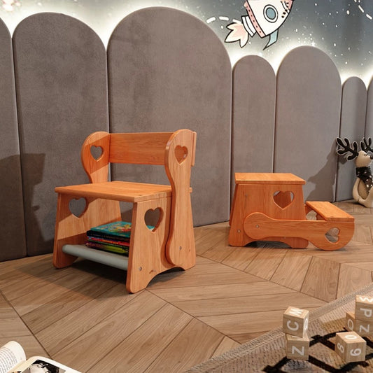 Wooden Heart Cutout Step Stool and Chair Set – Toddler Booster Seat
