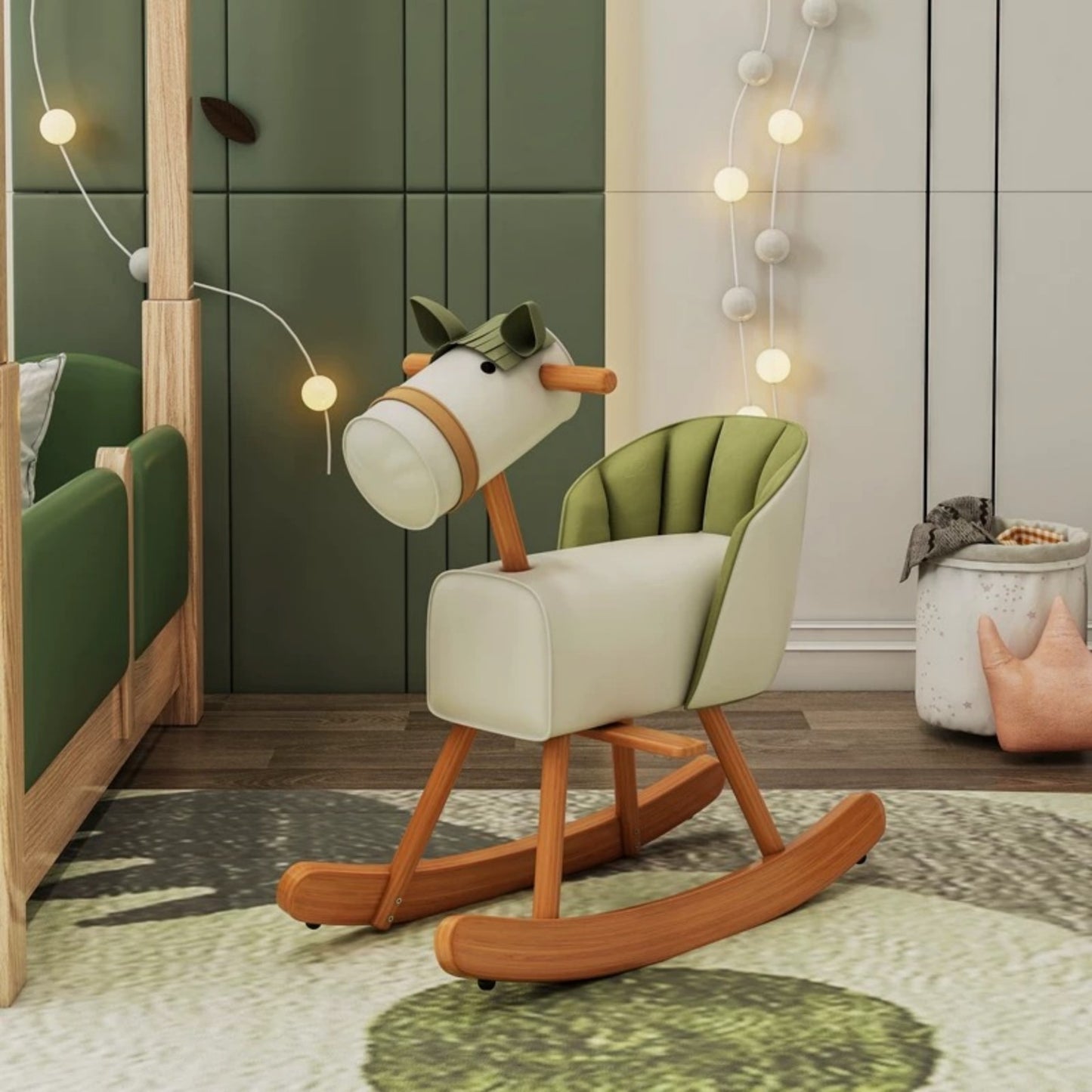 Modern Kids Rocking Horse – Upholstered Wooden Toddler Rocker