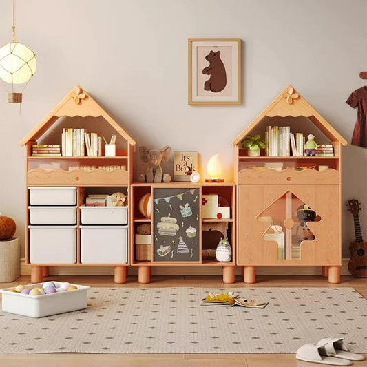 House-Shaped Wooden Storage Cabinet – Montessori Kids Organizer