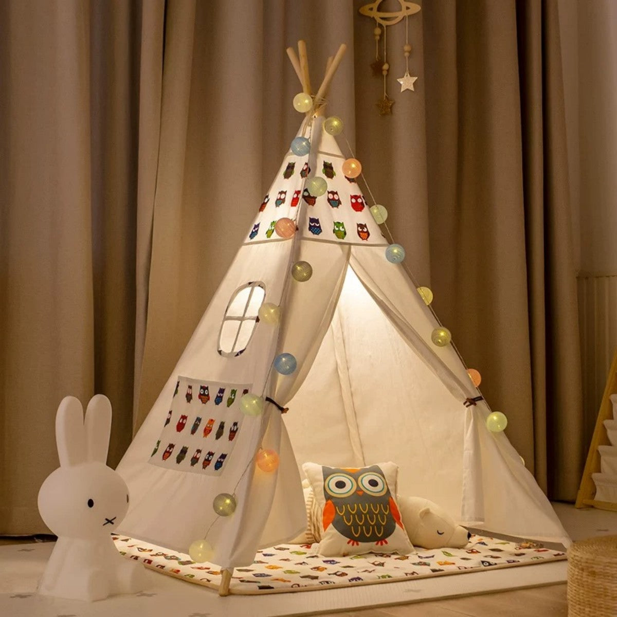 Owl Print Kids Teepee Tent – Indoor Canvas Play Tent