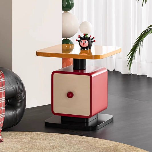 Retro Modern Cube Side Table – Geometric Storage End Table