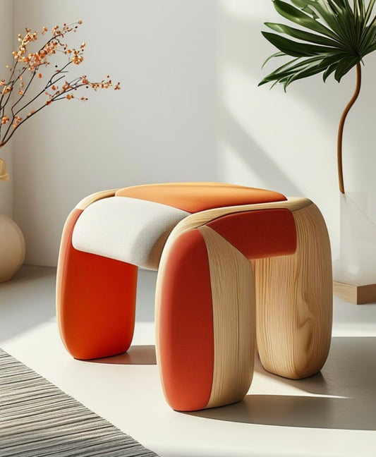Modern Orange & Wood Kids Stool – Contemporary Playroom Seat