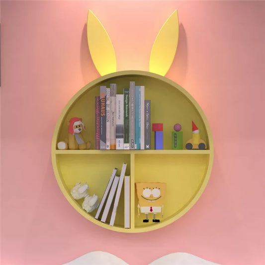 Yellow Bunny Ears Wall Bookshelf – Cute Kids Room Display Shelf
