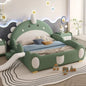 Kids Dinosaur Bed with Slide and Safety Guardrails, Fun Upholstered Toddler Bed Frame