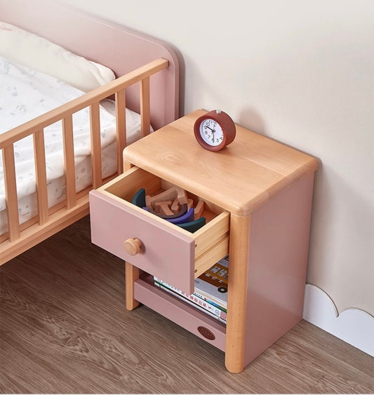 Pink and Wood Kids Nightstand – Minimalist Bedside Table