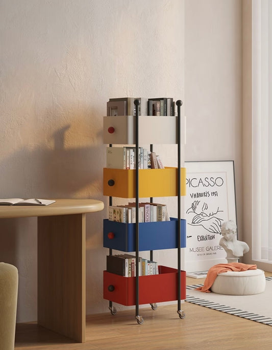 Colorful Rolling Drawer Bookshelf – Vertical Storage Organizer on Wheels