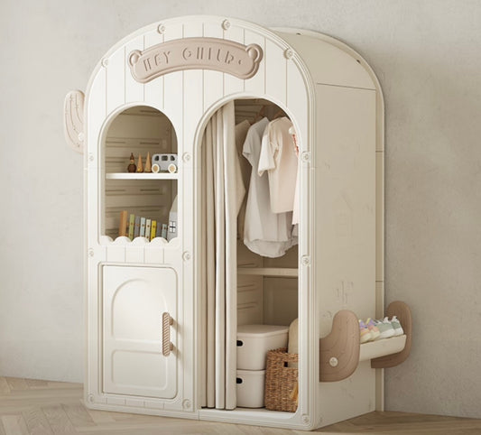 Cream Bear Kids Wardrobe – Cute Cartoon Storage Closet