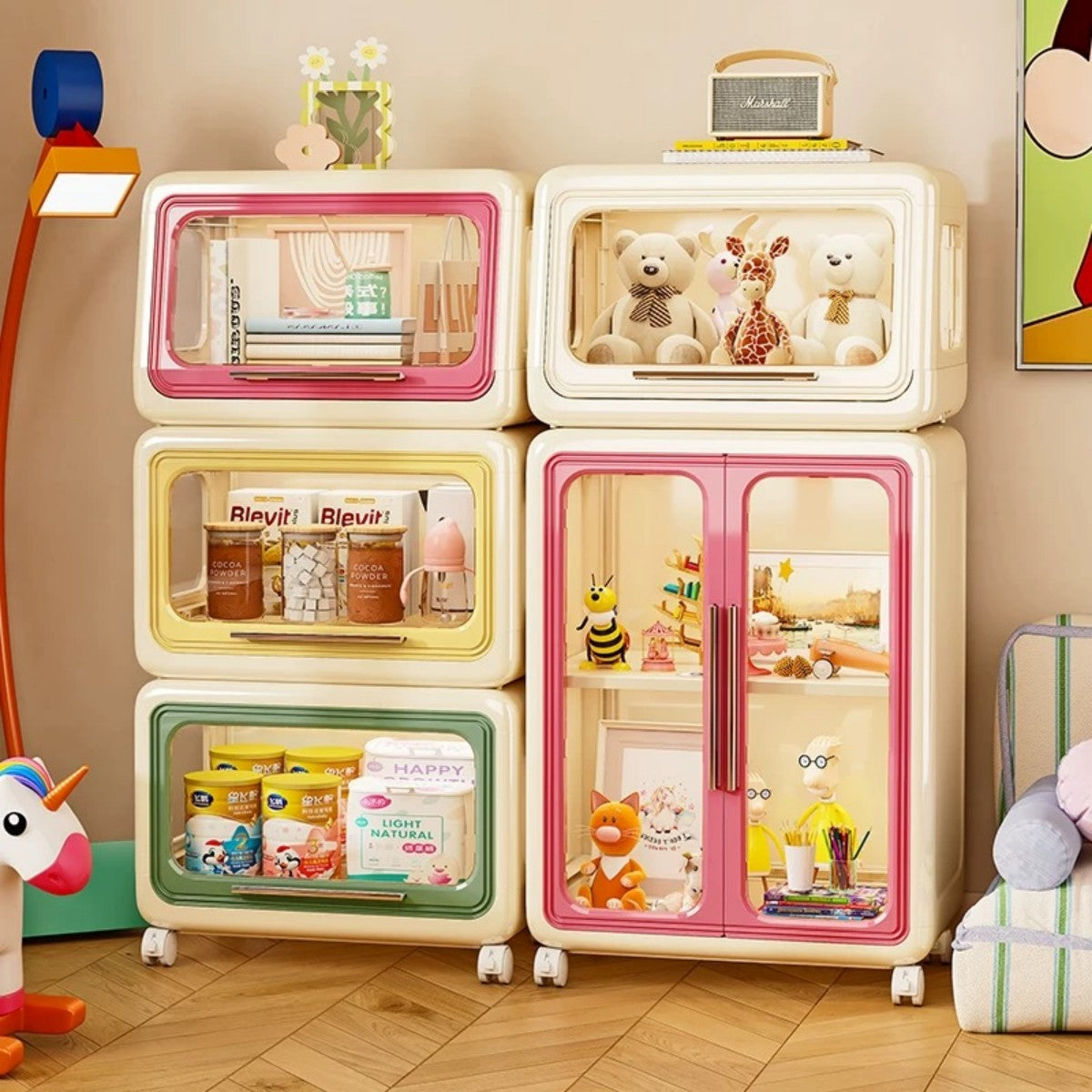 Stackable Kids Storage Cabinets – Pastel Rolling Toy Organizer – Boring ...