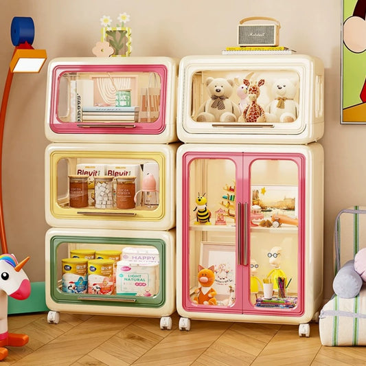 Stackable Kids Storage Cabinets – Pastel Rolling Toy Organizer