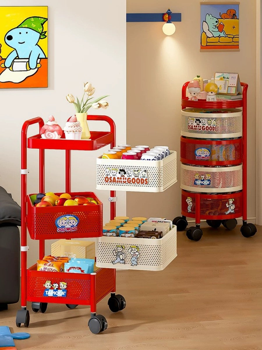 Red Rolling Utility Cart – Multi-Layer Kids Snack and Toy Organizer