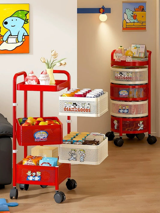Red Rolling Utility Cart – Multi-Layer Kids Snack and Toy Organizer
