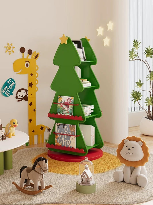 Christmas Tree Rotating Bookshelf – Kids’ Creative Book Storage Rack