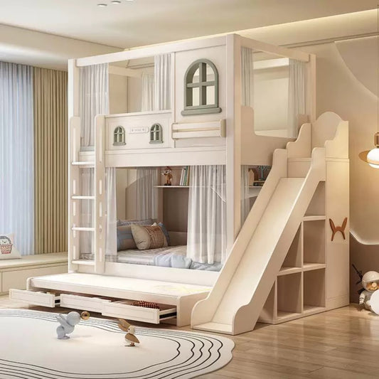 Kids Bunk Bed with Slide, House Design & Storage Drawers – Fun Loft Bed for Children
