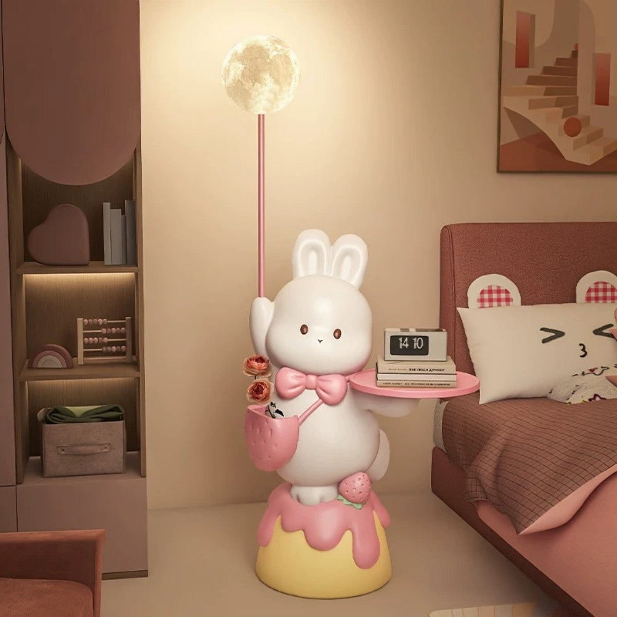 Bunny Moon Nightstand – Cute Bedside Table with Lamp for Girls