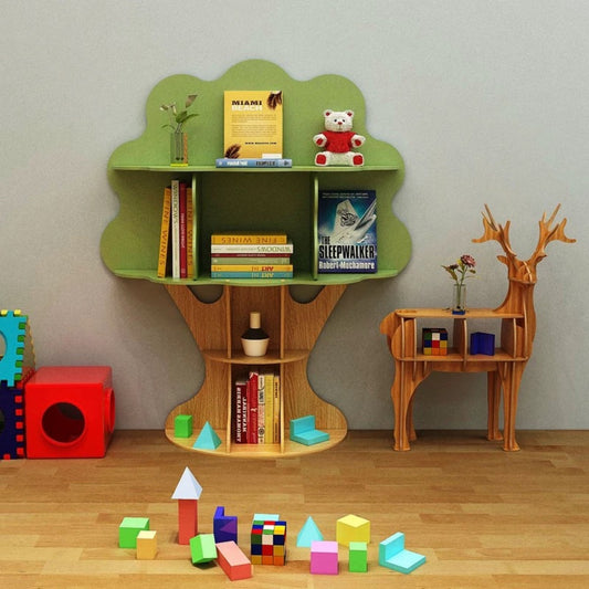 Tree Shaped Kids Bookshelf – Wooden Nature Theme Storage Rack