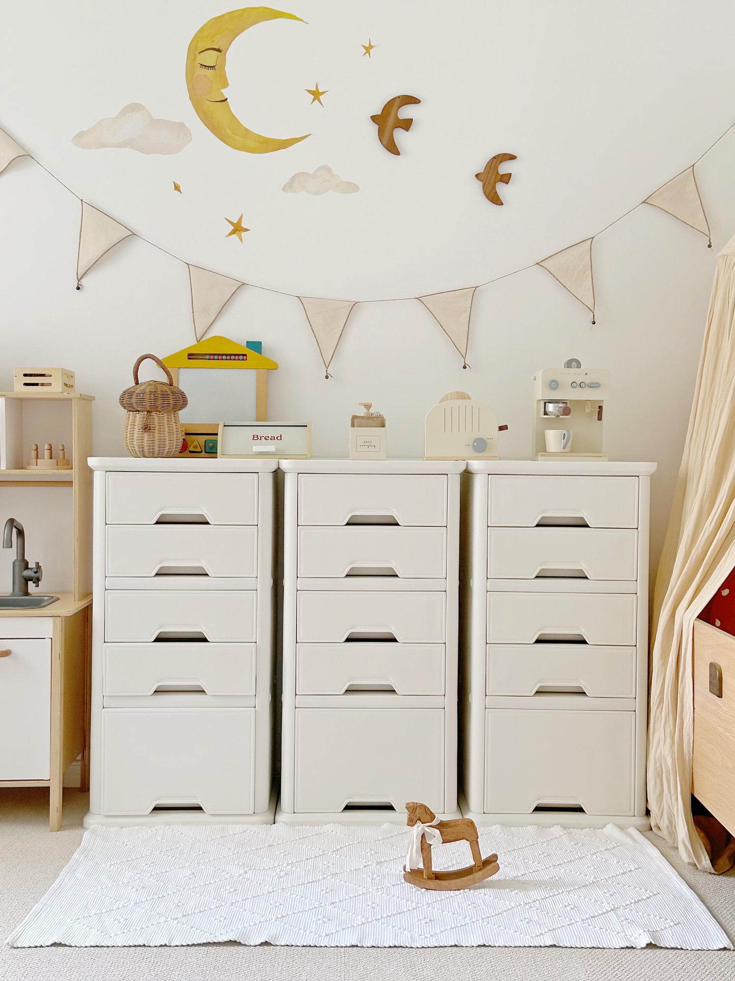Minimalist Kids Storage Drawers – Stackable Montessori Cabinet for Toys, Clothes & Nursery Essentials (Set of 3 / Cream White)