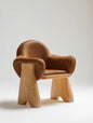 Sculptural Lounge Chair – Organic Modern Armchair with Carved Wood Legs & Leather Upholstery (Seating)