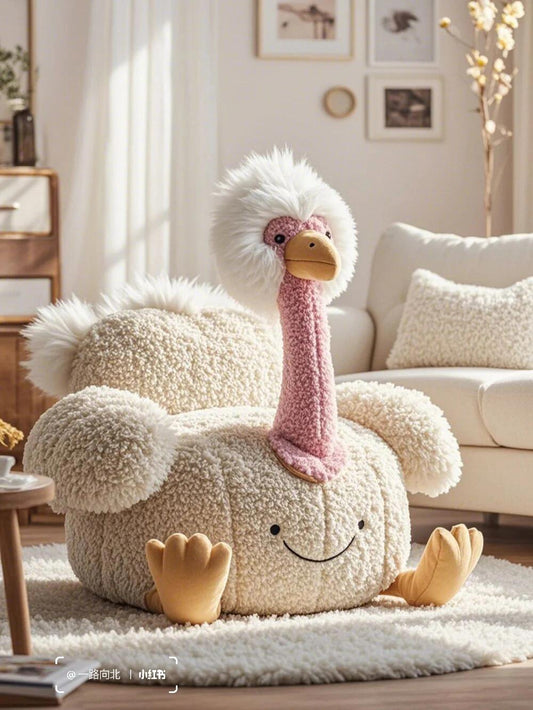 Plush Ostrich Kids Sofa Chair – Animal-Shaped Toddler Lounge Seat with Soft Sherpa Fabric (Cartoon Bird Design for Playroom & Nursery)